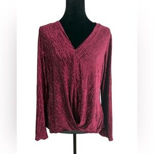 Chenault Silver Shimmer Velvet Twist Front V-Neck Blouse Medium